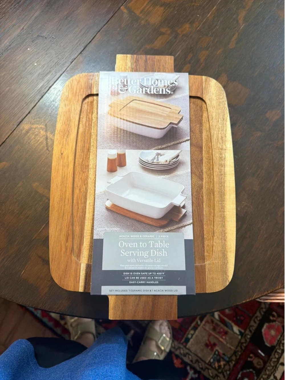 Better Homes & Gardens Oven-to-Table Serving Dish with Acacia Wood Lid – New